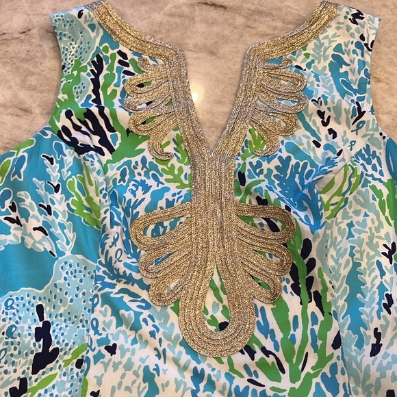 Lilly Pulitzer | Valli Shift Dress 100%‎ Cotton | Seashell Metallic | Size 6 - Picture 5 of 16
